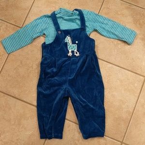Velour baby overalls with cotton shirt